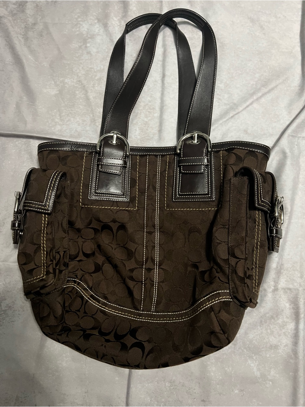 Coach Brown Signature Shoulder Bag with Dark Leather Straps